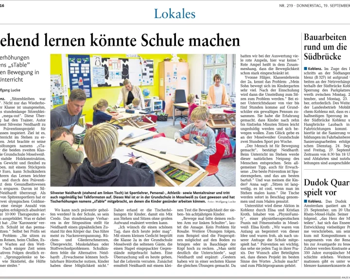 Unterricht im Wechsel — Sitzen und Stehen
