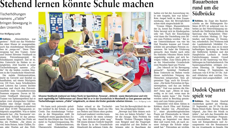 Rhein-Zeitung Koblenz: Stehend lernen könnte Schule machen